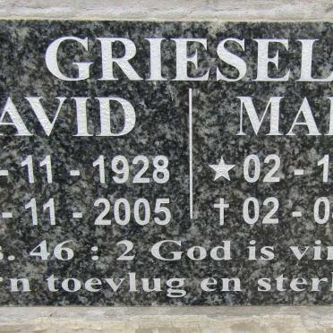 GRIESEL David 1928-2005 &amp; Martie 1933-2015