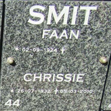 SMIT Faan 1924- &amp; Chrissie 1932-2010