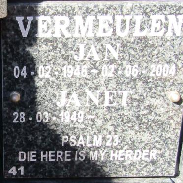 VERMEULEN Jan 1946-2004 &amp; Janet 1949-