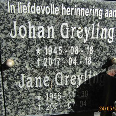 GREYLING Johan 1945-2017 &amp; Jane 1946-2021