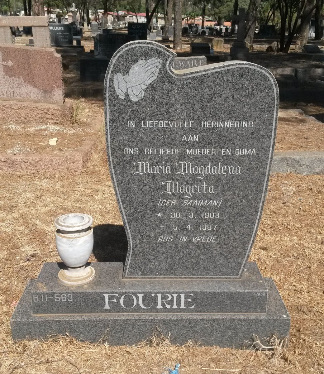 FOURIE Maria Magdalena Magrita nee SAAIMAN 1903-1987