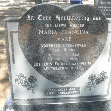 MARÉ Maria Francina voorheen GROENEWALD nee HEYNS 1888-1978