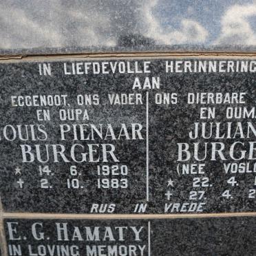 BURGER Louis Pienaar 1920-1983 &amp; Juliana VOSLOO 1922-2008