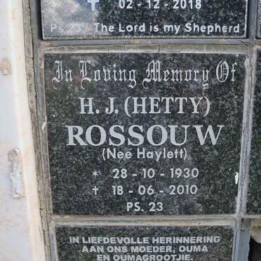 ROSSOUW H.J. nee HAYLETT 1930-2010