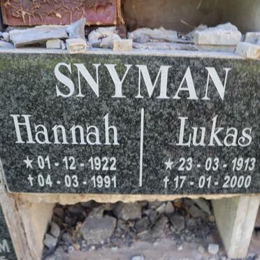SNYMAN Lukas 1913-2000 &amp; Hannah 1922-1991