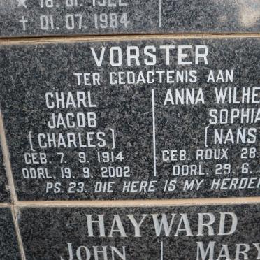 VORSTER Charl Jacob 1914-2002 &amp; Anna Wilhelmina Sophia ROUX 1917-1984