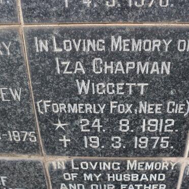 WIGGETT Iza Chapman formerly FOX nee GIE 1912-1975