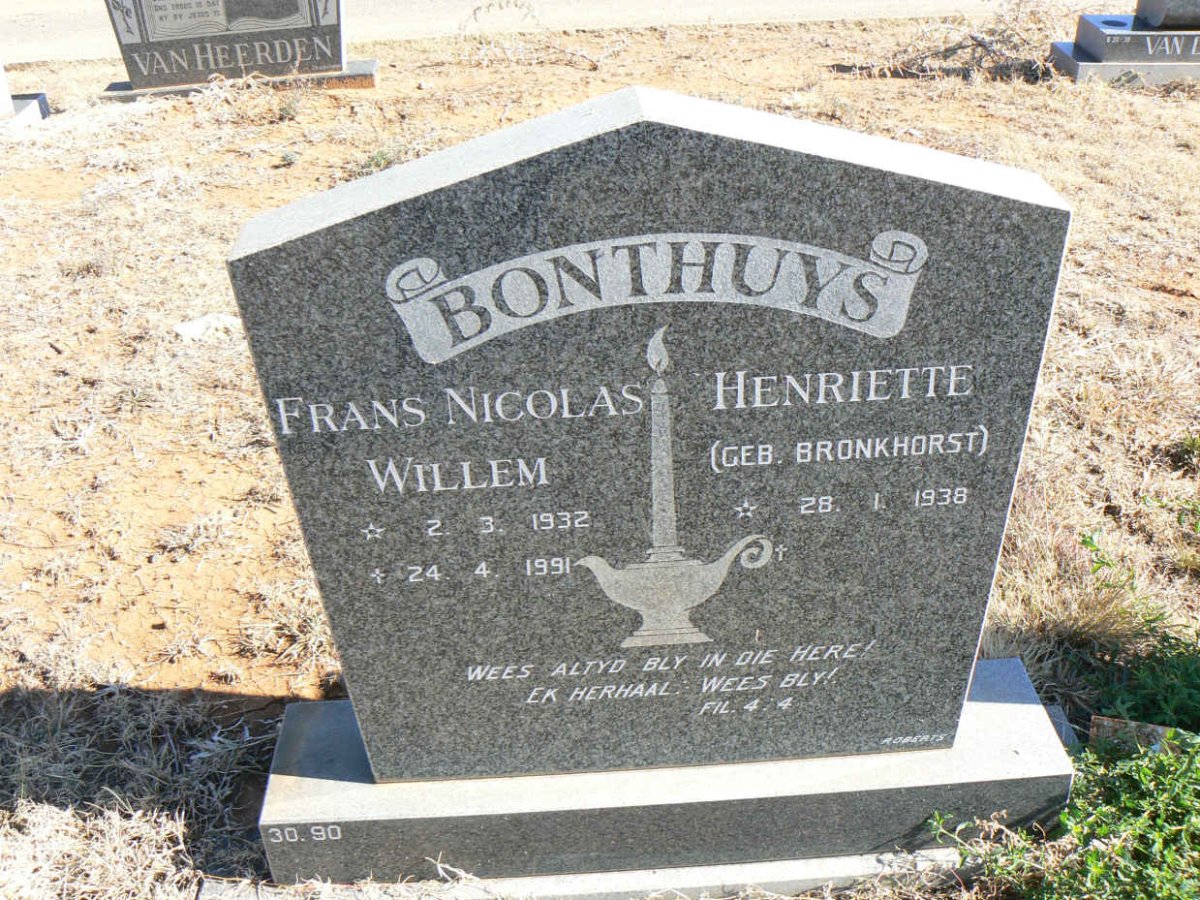 BONTHUYS Frans Nicolas Willem 1932-1991 &amp; Henriette BRONKHORST 1938-