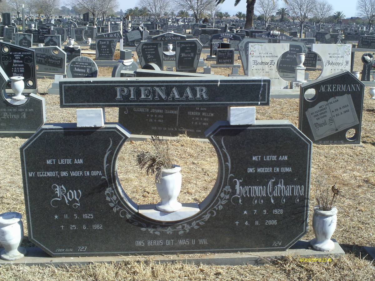 PIENAAR Roy 1925-1982 &amp; Hermina Catharina 1928-2006