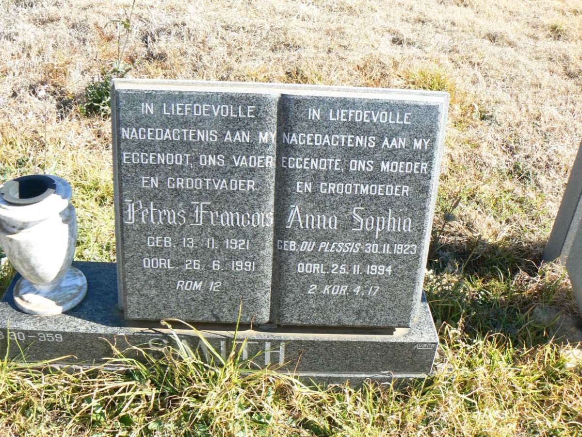 SMITH Petrus Francois 1921-1991 &amp; Anna Sophia DU PLESSIS 1923-1994