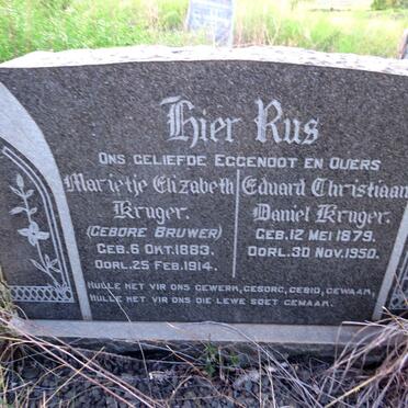 KRUGER Eduard Christiaan Daniel 1879-1950 & Marietjie Elizabeth BRUWER 1883-1914