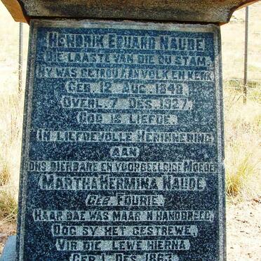 NAUDE Hendrik Eduard 1848-1927 &amp; Martha Hermina FOURIE 1863-1903