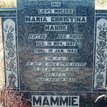 NAUDE Maria Christina formerly KOTZE nee ROOS 1887-1945