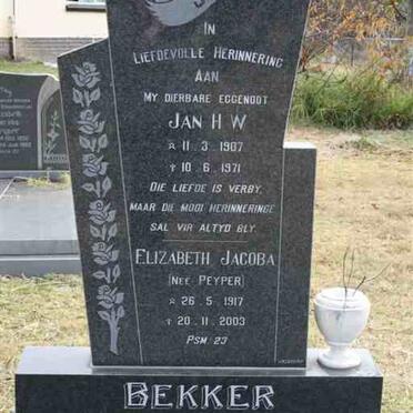 BEKKER Jan H.W. 1907-1971 &amp; Elizabeth Jacoba PEYPER 1917-2003