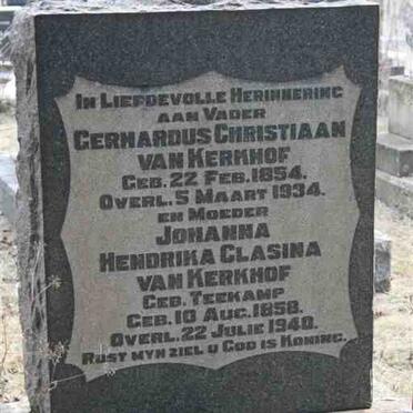 KERKHOF Gerhardus Christiaan, van 1854-1934 &amp; Johanna Clasina TEEKAMP 1858-1940