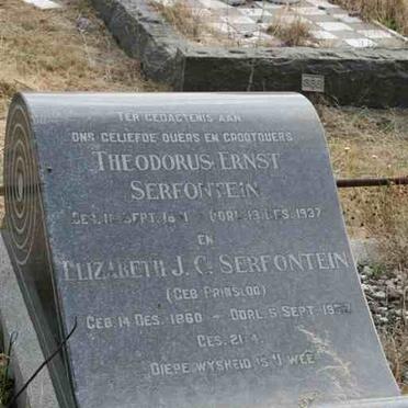 SERFONTEIN Theodorus Ernst 1851-1937 &amp; Elizabeth J.C. PRINSLOO 1860-1952