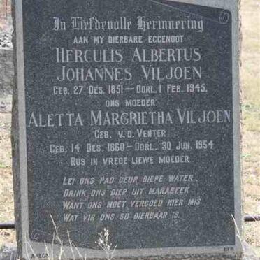 VILJOEN Herculis Albertus Johannes 1851-1945 &amp; Aletta Margrietha V.D. VENTER 1860-1954