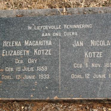 KOTZE Jan Nicolas 1859-1947 &amp; Helena Magaritha Elizabeth DRY 1859-1933