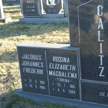 CALITZ Jacobus Johannes Frederik 1916-1986 &amp; Rosina Elizabeth Magdalena FERREIRA 1915-2004