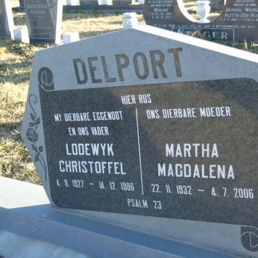 DELPORT Lodewyk Christoffel 1927-1986 &amp; Martha Magdalena 1932-2006