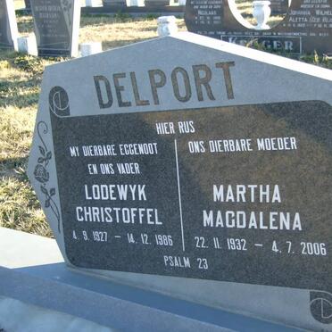 DELPORT Lodewyk Christoffel 1927-1986 &amp; Martha Magdalena 1932-2006