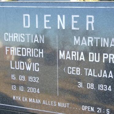 DIENER Christian Friedrich Ludwig 1932-2004 &amp; Martina Maria Du Preez TALJAARD 1934-