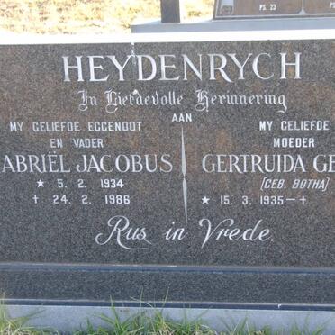 HEYDENRYCH Gabriël Jacobus 1934-1986 &amp; Gertruida Gesina BOTHA 1935-