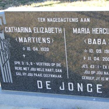 JONGE Catharina Elizabeth, de 1920- :: DE JONGE Maria Herculina 1919-2005