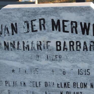 MERWE Annamarie Barbara, van der nee DE JAGER 1954-1985