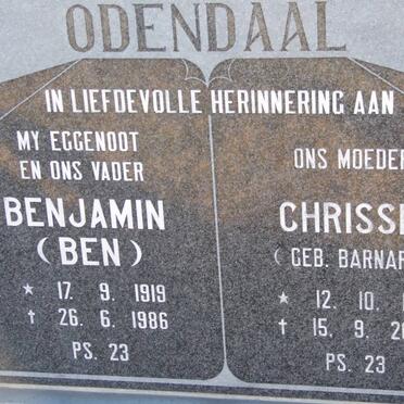 ODENDAAL Benjamin 1919-1986 &amp; Chrissie BARNARD 1913-2003