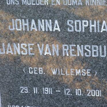 RENSBURG Johanna Sophia, Janse van nee Willemse 1911-2001