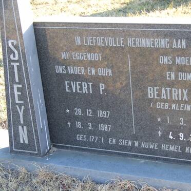 STEYN Evert P. 1897-1987 &amp; Beatrix S.M. KLEINHANS 1905-2000
