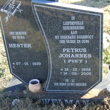 WELMAN Petrus Johannes 1938-2005 &amp; Hester 1939-