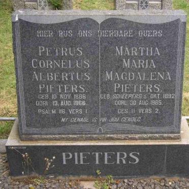 PIETERS Petrus Cornelius Albertus 1886-1966 &amp; Martha Maria Magdalena SCHEEPERS 1892-1965