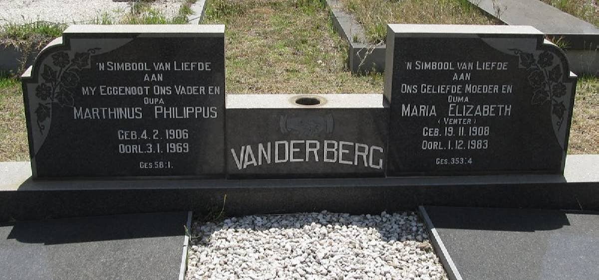 BERG Marthinus Philippus, van der 1906-1969 &amp; Maria Elizabeth VENTER 1908-1983 