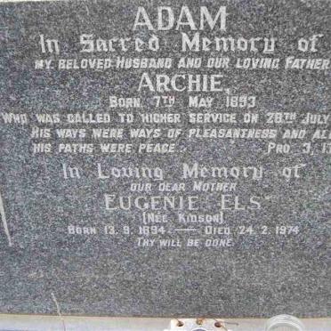 ADAM Archie 1893-1952 &amp; Eugenie ELS nee KIDSON 1894-1974