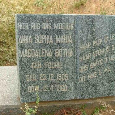 BOTHA Anna Sophia Maria Magdalena nee FOURIE 1905-1960
