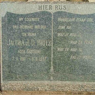 BRITZ Jacoba J.D. nee GORDON 1861-1947