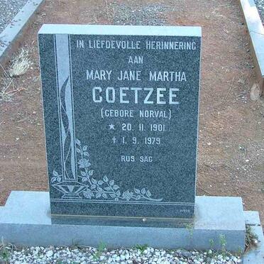 COETZEE Mary Jane Martha nee NORVAL 1901-1979