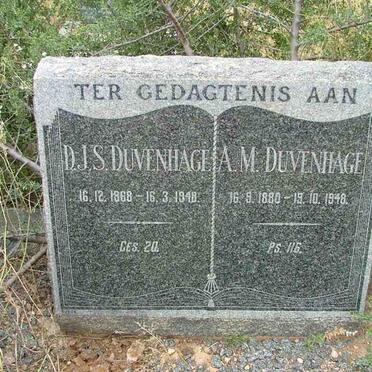 DUVENHAGE D.J.S. 1868-1948 &amp; A.M. 1880-1948