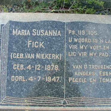 FICK Maria Susanna nee VAN NIEKERK 1878-1947