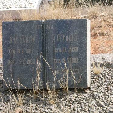 FOURIE J.A. 1862-1960 &amp; A.M. DE JAGER 1866-1953