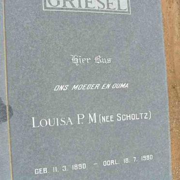 GRIESEL Louisa P.M. nee SCHOLTZ 1890-1980