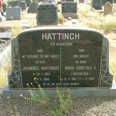 HATTINGH Johannes Marthinus 1907-1980 &amp; Maria Dorothea H. OOSTHUYSEN 1910-1990