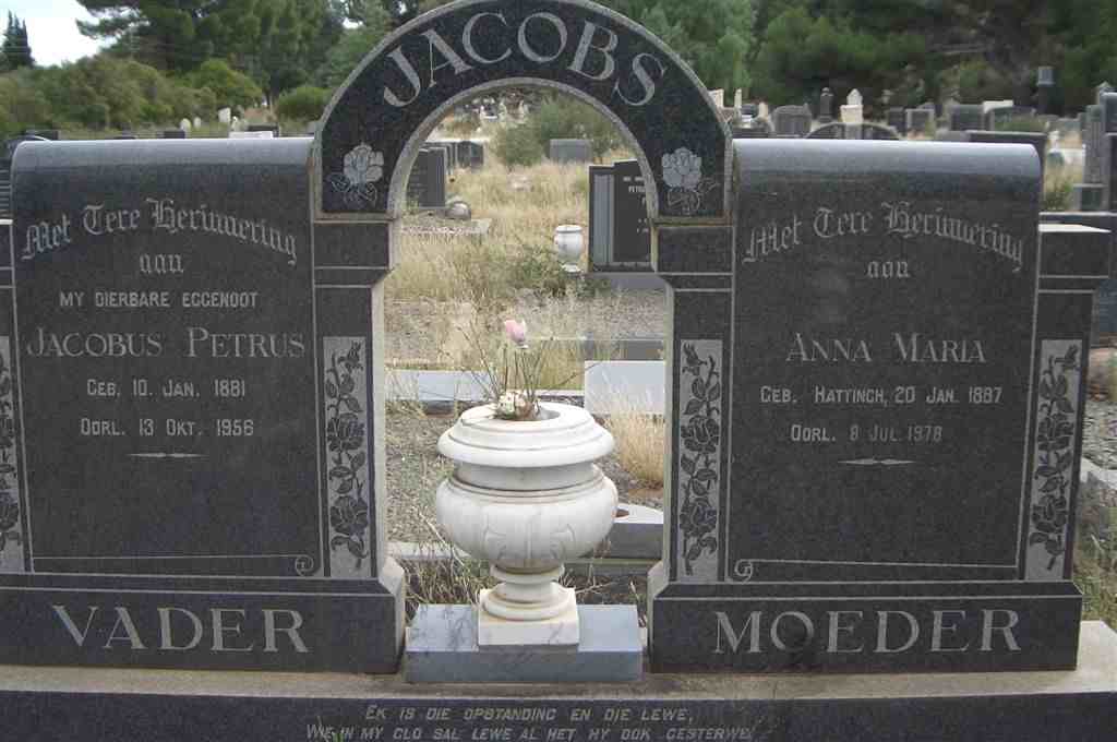 JACOBS Jacobus Petrus 1881-1956 &amp; Anna Maria HATTINGH 1887-1978