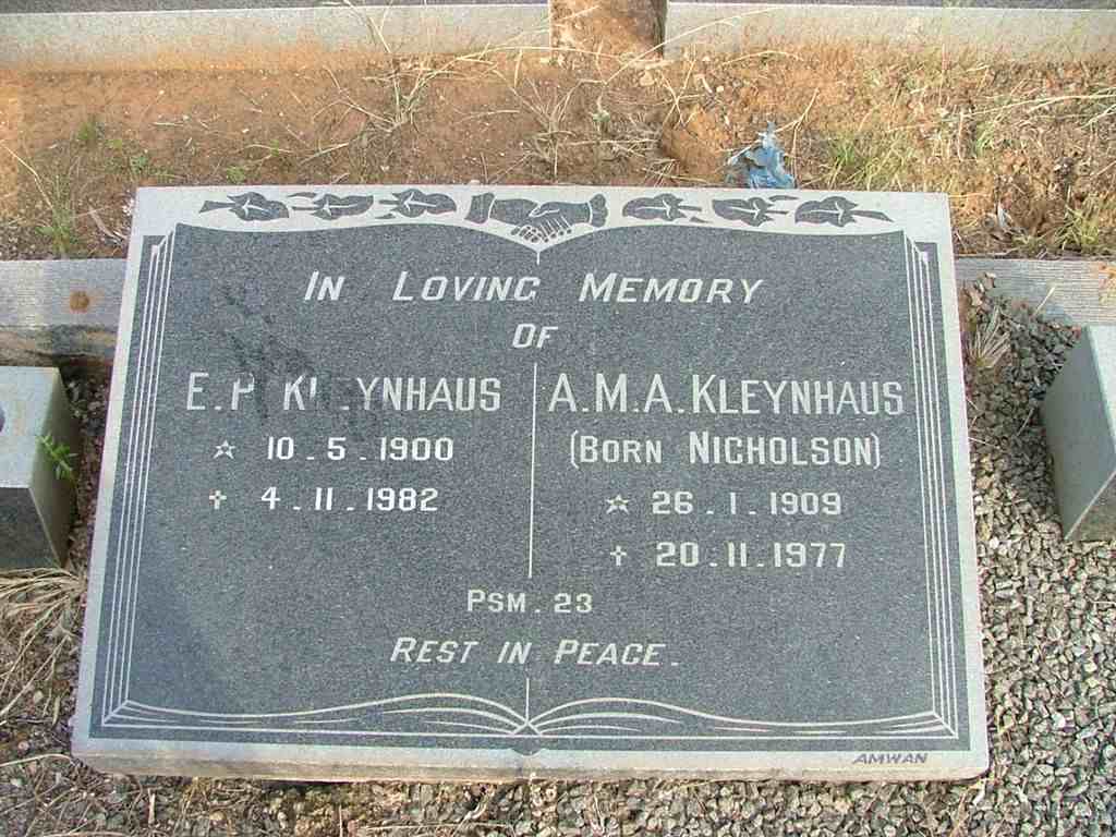 KLEYNHANS E.P. 1900-1982 &amp; A.M.A. NICHOLSON 1909-1977