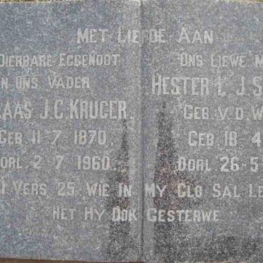 KRUGER Nicolaas J.C. 1870-1960 &amp; Hester J.S. V.D. WALT 1892-1969