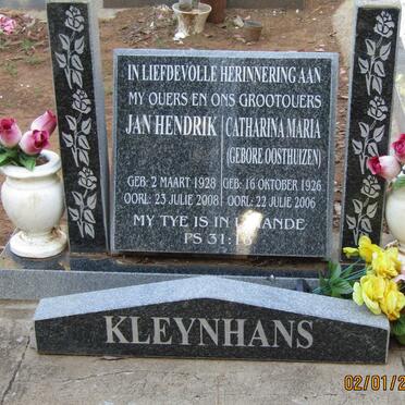 KLEYNHANS Jan Hendrik 1928-2008 &amp; Catharina Maria OOSTHUIZEN 1926-2006