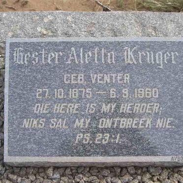 KRUGER Hester Aletta nee VENTER 1875-1960