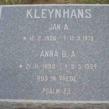 KLEYNHANS Jan A. 1900-1979 &amp; Anna B.A. 1899-1964